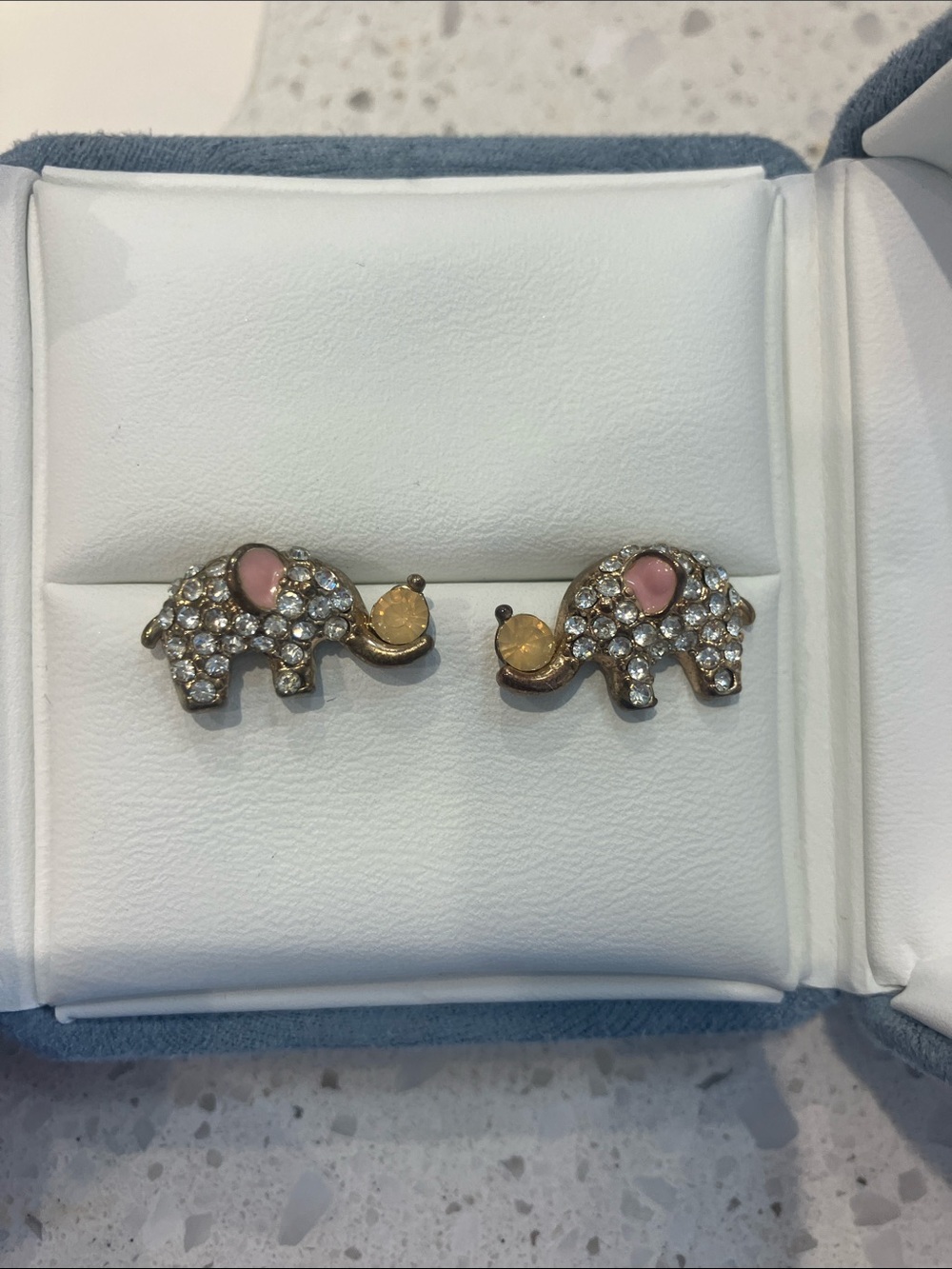 Vintage Elephant Stud Earrings with Pink Accents
